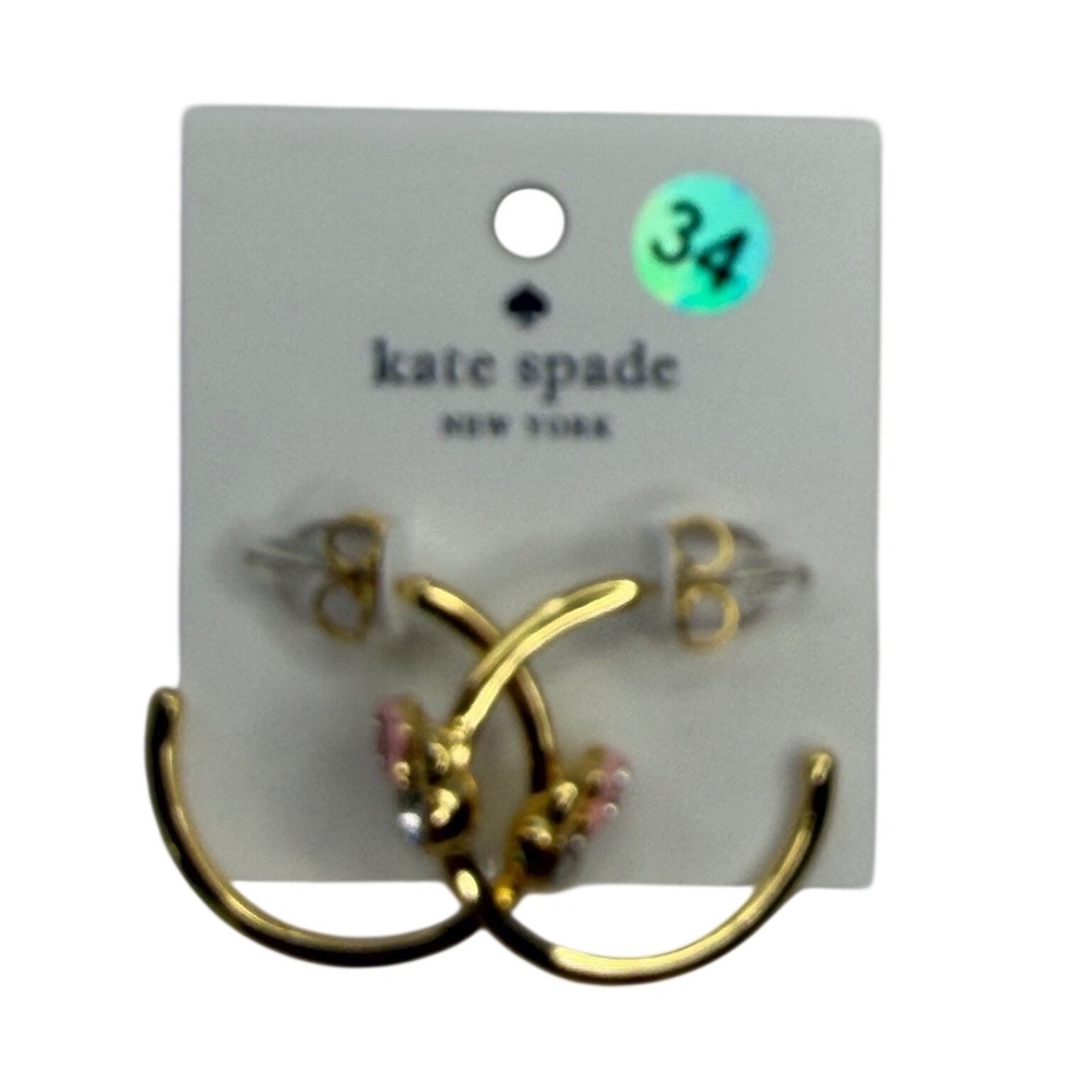 Kate Spade New York Gold Tone Butterfly Enamel Crystal Hoop Earrings NWT